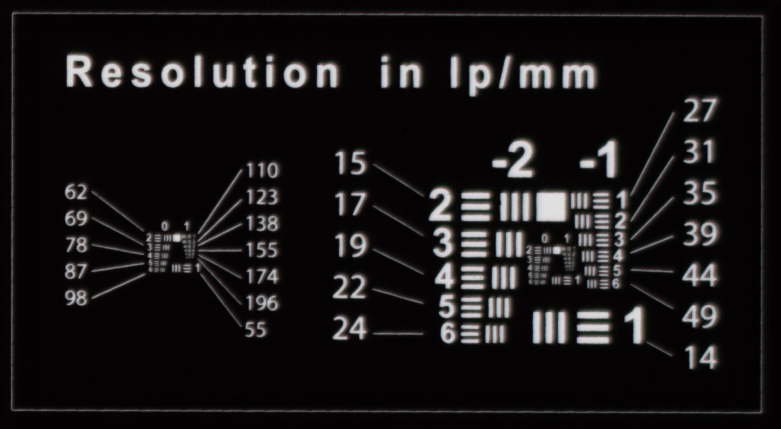 Diagram showing lp/mm for each set of pairs